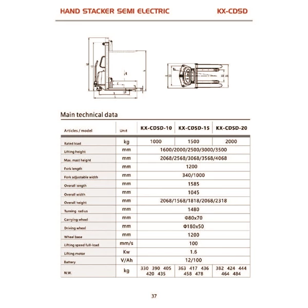 Hand Stacker Semi Elektrik KX CDSD