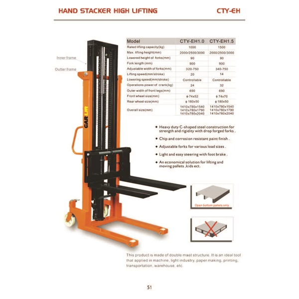 Hand Stacker CARLift CTY-EH 2.0 T / 2.0 M